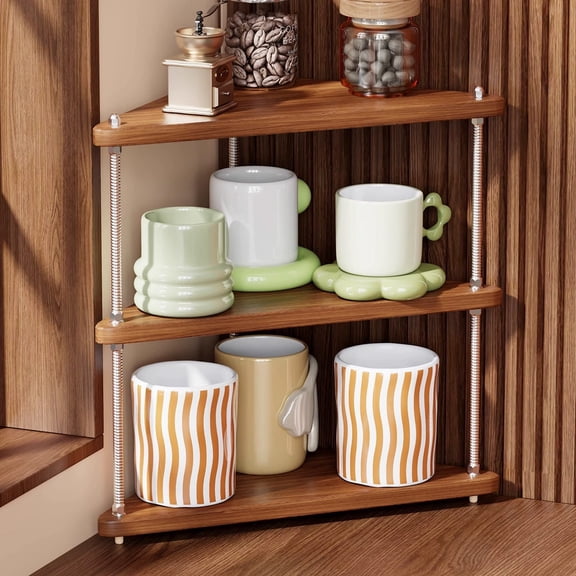 AYktou 3-Layer Desktop Corner Shelf, Multifunctional Storage Rack Triangular Spice Rack Bedside Table Storage Shelf Corner Bookshelf, Space Saving Organizer Kitchen Rack Bed Room Display Rack