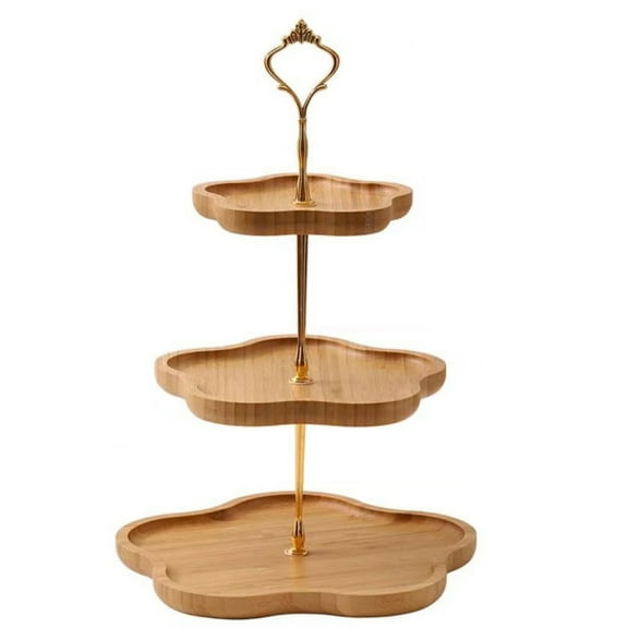 AYktou 3-Layer Wood Serving Trays for Party, Large Capacity Candy Plates Cookies & Dessert Trays Christmas Birthday Party Tea Snack Fruit Platter Exquisite Flower Shape Jewelry Tray for Women