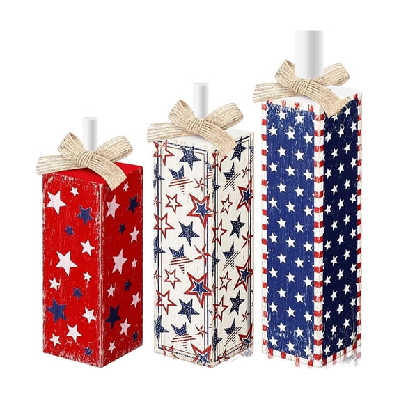 AYktou 3 Pcs 4th of July Wooden Candle Holders Set, 250th Anniversary Independence Day Red White Blue Star Candlestick with Jute Bow, Patriotic Table Centerpieces Tabletop Sign Indoor Home Decor