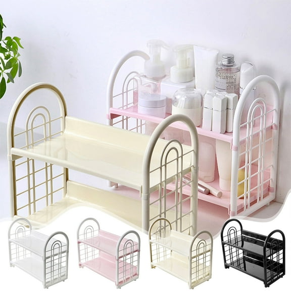 AYktou 3-Tier Desktop Storage Rack, Layer Height Adjustable Cosmetic Stationery Storage Holders, shelf Makeup Organizer Spice Rack Shower Rack for Bathroom Kitchen Bedroom Office Dorm, Gray