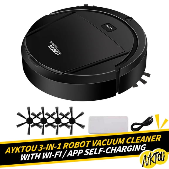 AYktou 3 in 1 Robot Vacuum Cleaner 8.66in Powerful Suction Mopping Cleaning Robot with Wi-Fi/App Self-Charging Robotic Vacuum