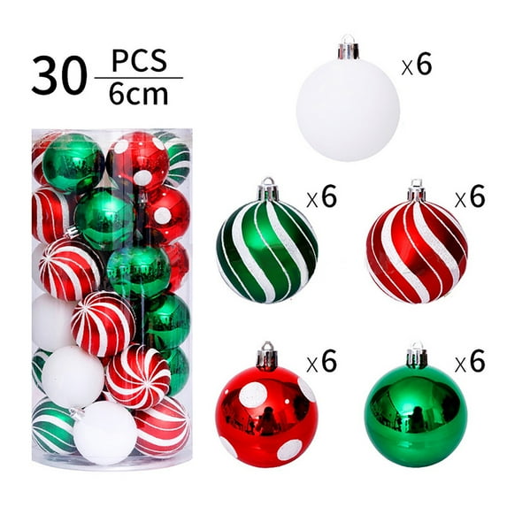 AYktou 30 Pcs Christmas Decorations, 6Cm/2.4In Red Green White Shatterproof Ball Christmas Candy Ornaments Xmas Candy Jars Glitter Christmas Tree Decorations Holiday Party Ball Pendant