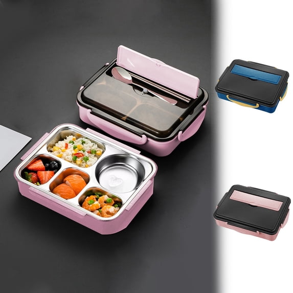 AYktou 304 Stainless Steel Adult Lunch Box, 1500Ml Large Capacity Thermal Bento Box, Leakproof 5 Divided Food Containers with Spoon Fork Partition, Portable Meal Prep Containers for Office Workers