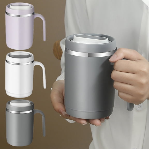 AYktou 304 Stainless Steel Insulated Coffee Mug with Handle, 16 Oz Double-Walled Vacuum Coffee Cup Splashs-Proof Press-Fit Lid Water Cup Office Kitchen Outdoors Keep Beverages Hot & Cold, Gray