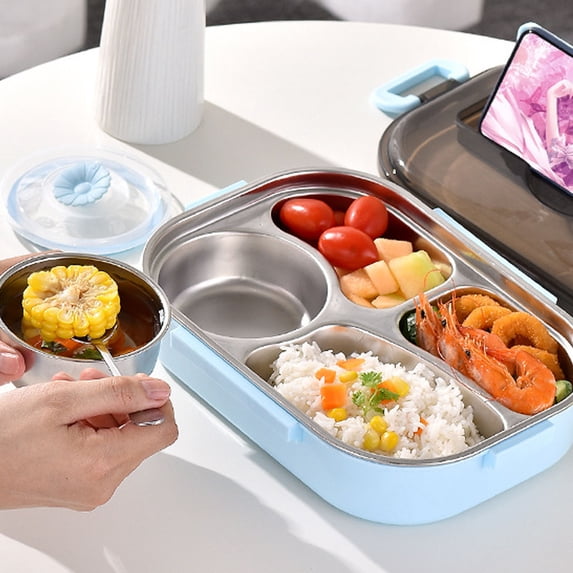 AYktou 304 Stainless Steel Lunch Box for Women & Men, 7.9×10.8 Inch Portable Bento Box Multiple Compartments Microwave Food Storage Box Insulated Lunch Box for Office Outdoor Travel Picnic
