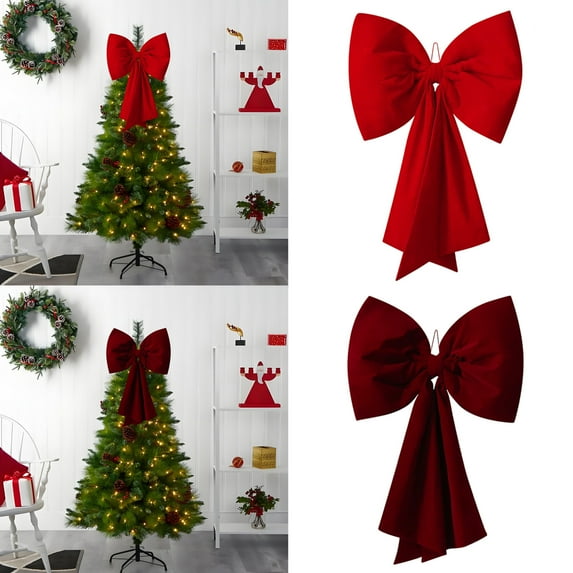 AYktou 32×43 Inch Large Christmas Bows, Red Velvet Bows Christmas Tree Topper Hanging Ornaments Window Display Pendant Bowknot for Wall Hanging Fireplace Staircase Christmas Decorations, Red