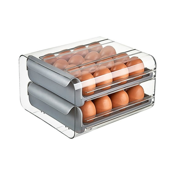 AYktou 32 Eggs Storage Box, Drawer-Type Egg Holders for Fridge Double Layer Large-Capacity Eggs Storage Tray Stackable Egg Rack, Kitchen Thickened Storage Bin Egg Organizer Container for Household