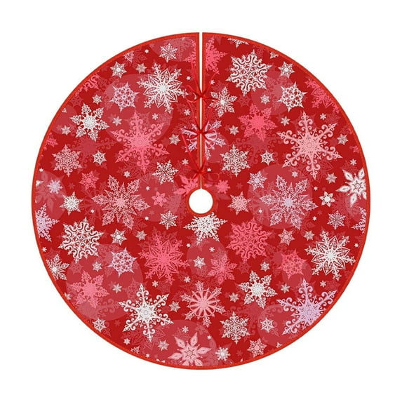 AYktou 35 Inch Christmas Tree Skirts, Red Christmas Tree Bottom Aprons Christmas Tree Mat Ornaments, Snowflake Patterns Xmas Tree Skirts for Holiday Party Gift Placement Home Decoration