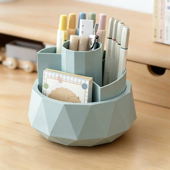 AYktou 360° Rotating Pen Holder, Large Capacity Desktop Organizer Detachable Pen Container Rotary Pencil Holder Office Supplies Stationery Caddy Multi-Purpose Makeup Brush Holder, Blue