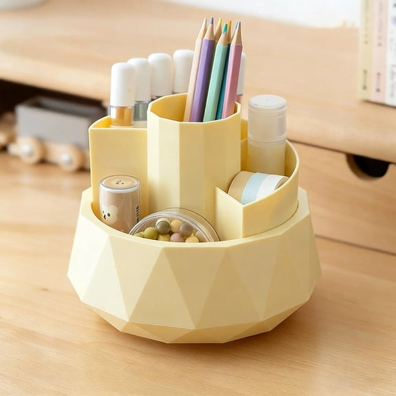 AYktou 360° Rotating Pen Holder, Large Capacity Desktop Organizer Detachable Pen Container Rotary Pencil Holder Office Supplies Stationery Caddy Multi-Purpose Makeup Brush Holder, Yellow