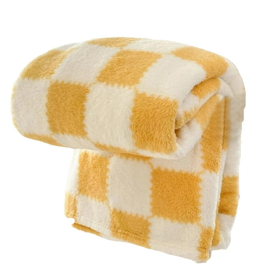 AYktou 39×28 Inch Fleece Throw Blankets, Soft and Warm Color-Blocking Check Pattern Cover Blanket, Plush Sofa Blanket Nap Blanket Bed Sheet Air Conditioning Blanket Gifts for Women & Men, Yellow