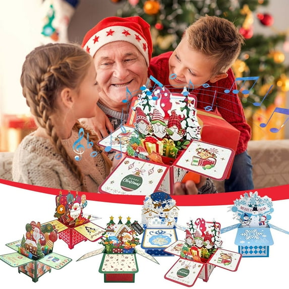 AYktou 3D Pop Up Christmas Cards with Envelopes - Christmas Greeting Card with Santa Snowman,Assorted Popup Merry Christmas GIFT Musical Christmas Cards for Woman, Man, Kids