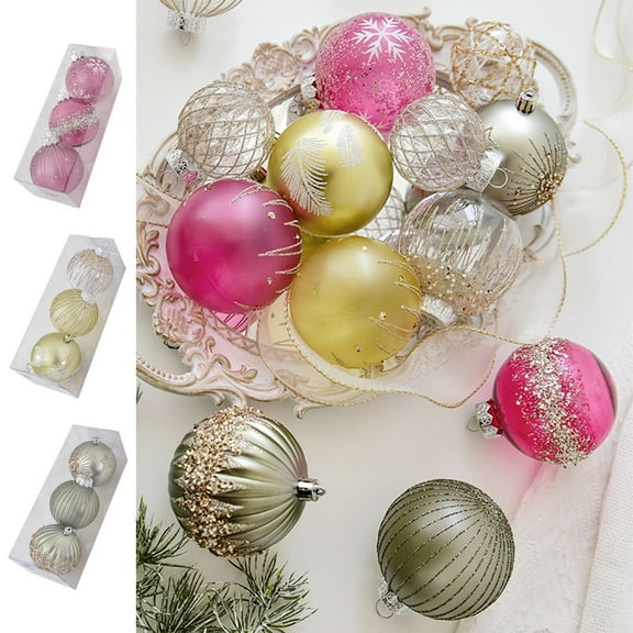AYktou 3Pcs Christmas Balls Ornaments, Colored Plastic Hanging Balls Xmas Tree Decor Set Multiple Style Hanging Pendants Christmas Baubles for Home Xmas Tree Holiday Party Scene Aarrangement, Pink