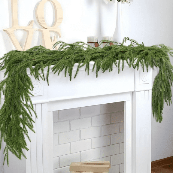 AYktou 4 Ft Christmas Garland, Artificial Norfolk Needles Vines Cedar Wreath Clear Elegant Field Green Plants Hanging Vines for Fireplace Railing Door Window Decor Wedding Festival Party Layou
