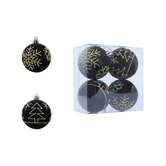 AYktou 4 Pcs Christmas Balls Ornaments Set, 2.4 Inch Flocked Christmas Tree Balls Snowflake Christmas Tree Pattern Pendant Hanging Balls for Home Gathering Birthday Party Holiday Decoration, Black