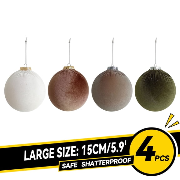 AYktou 4 Pcs Velvet Christmas Ball Ornaments 15cm/5.9in Extra Large Christmas Tree Ball Ornaments Plastic Balls Xmas Decorative Hanging Ornaments Christmas Tree Decoration