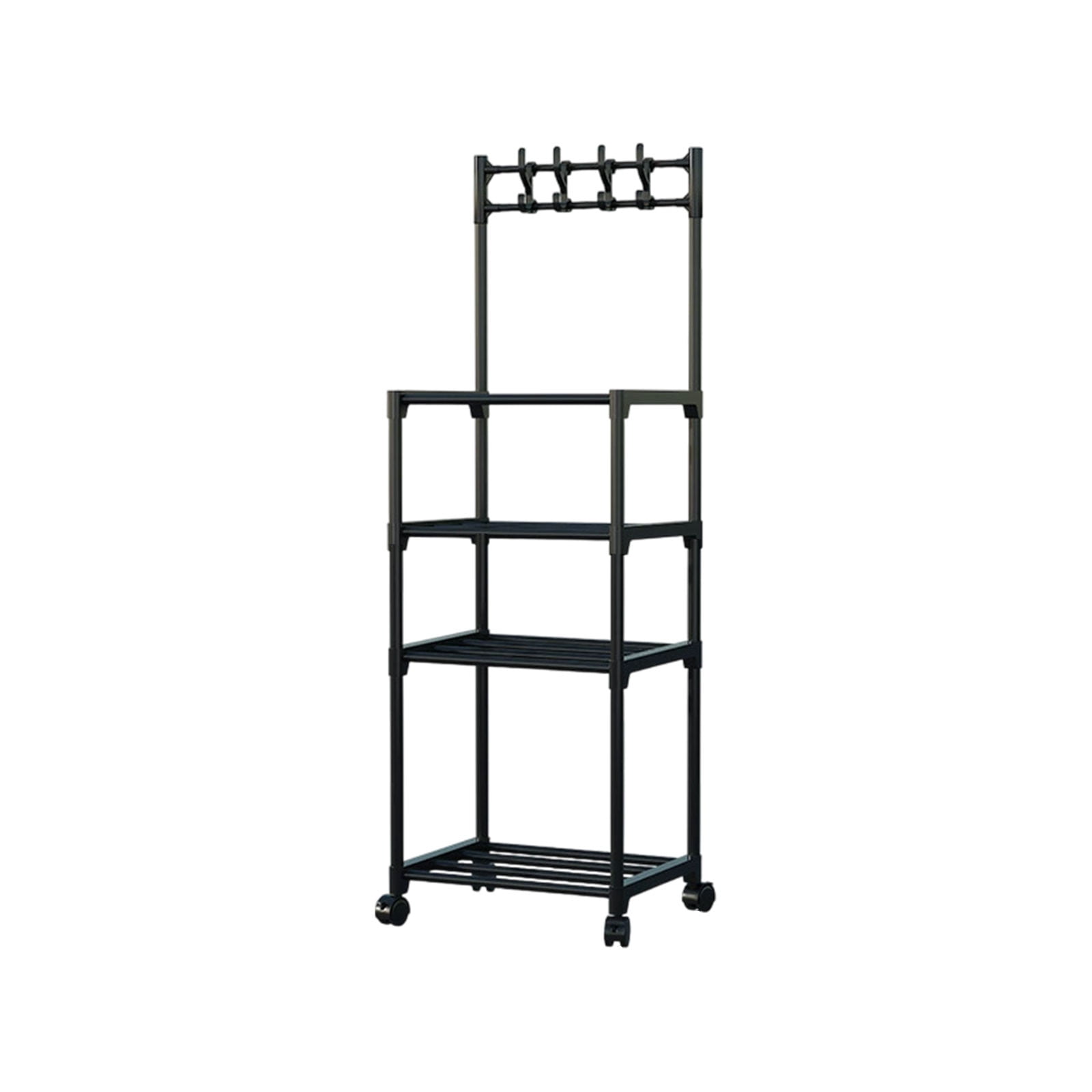 AYktou 4-Tier Bathroom Storage Shelves with Rollers, Heavy-Duty Bathroom Organizers and Storage, Kitchen Storage Shelf Snack Organizer Bookshelf Cosmetics Rack for Home Floor Storage, Black