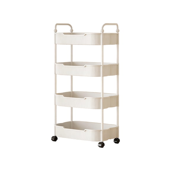 AYktou 4 Tier Rolling Cart with Armrests, Kitchen Rolling Storage Cart Bathroom Storage Rack Toilet Toiletries Storage Shelf Multifunctional Movable Trolley Storage Organizer for Room Office Dorm