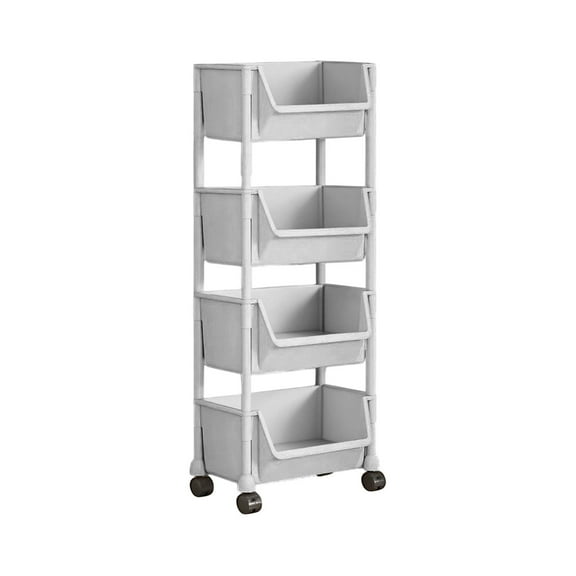 AYktou 4-Tier Storage Shelves with Rollers, Mobile Storage Rack Closet Organizers And Storage, Floor Small Bookcase Storage Basket Multifunctional Storage Rack for Stationery Cosmetic Clothes, Gray