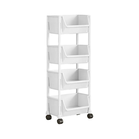 AYktou 4-Tier Storage Shelves with Rollers, Mobile Storage Rack Closet Organizers And Storage, Floor Small Bookcase Storage Basket Multifunctional Storage Rack for Stationery Cosmetic Clothes, White