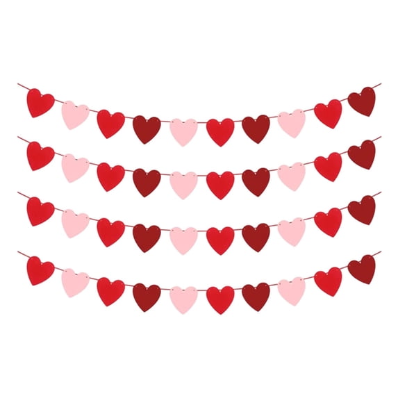 AYktou 40 Pcs/4 Strings Heart Shaped Banners Set, 63 Inch Valentine's Day Wedding Red Door Curtain Decor Non Woven Heart Felt Bunting Flags Birthday Party DIY Candlelit Dinner Date Decor