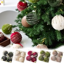 AYktou 4Pcs Christmas Balls Ornaments, Glittering Flocking Hanging Ball Xmas Tree Decor Set Multiple Style Hanging Balls Pendants Christmas Baubles for Xmas Tree Holiday Party Scene Layout, Wine