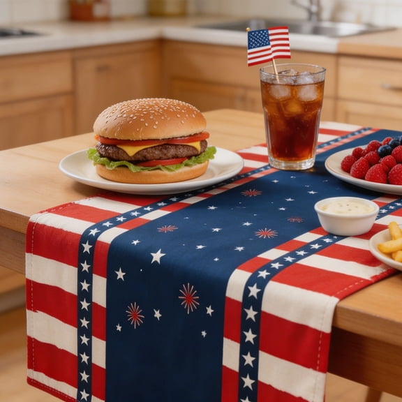 AYktou 4th of July Decorations - Patriotic Table Runner, 13×71 Inch USA Flag Red White Blue Star Eagle Flowers Table Cloth, Washable Table Cover 250th Anniversary Independence Day Party Table Decor