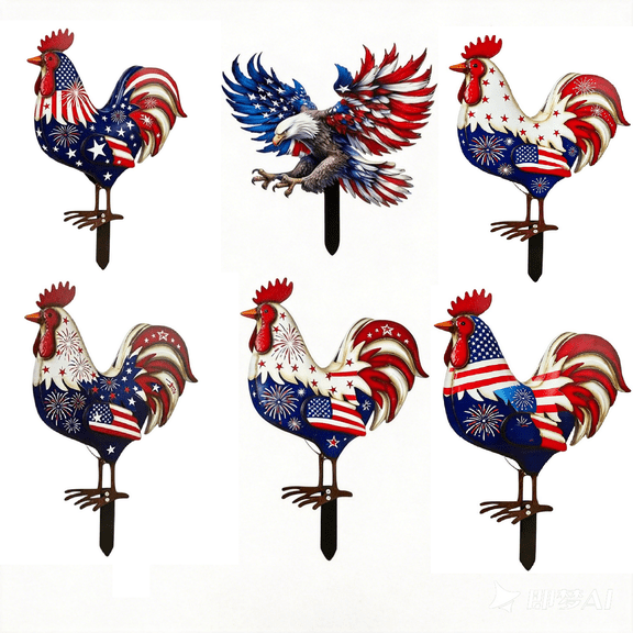 AYktou 4th of July Metal Eagle Garden Stakes Outdoor Decor, 13.3×9.4 Inch Red White Blue Patriotic Eagle Ground Stake Figurine, 250th Anniversary Hawk Yard Signs Sculpture for Patio Backyard Lawn