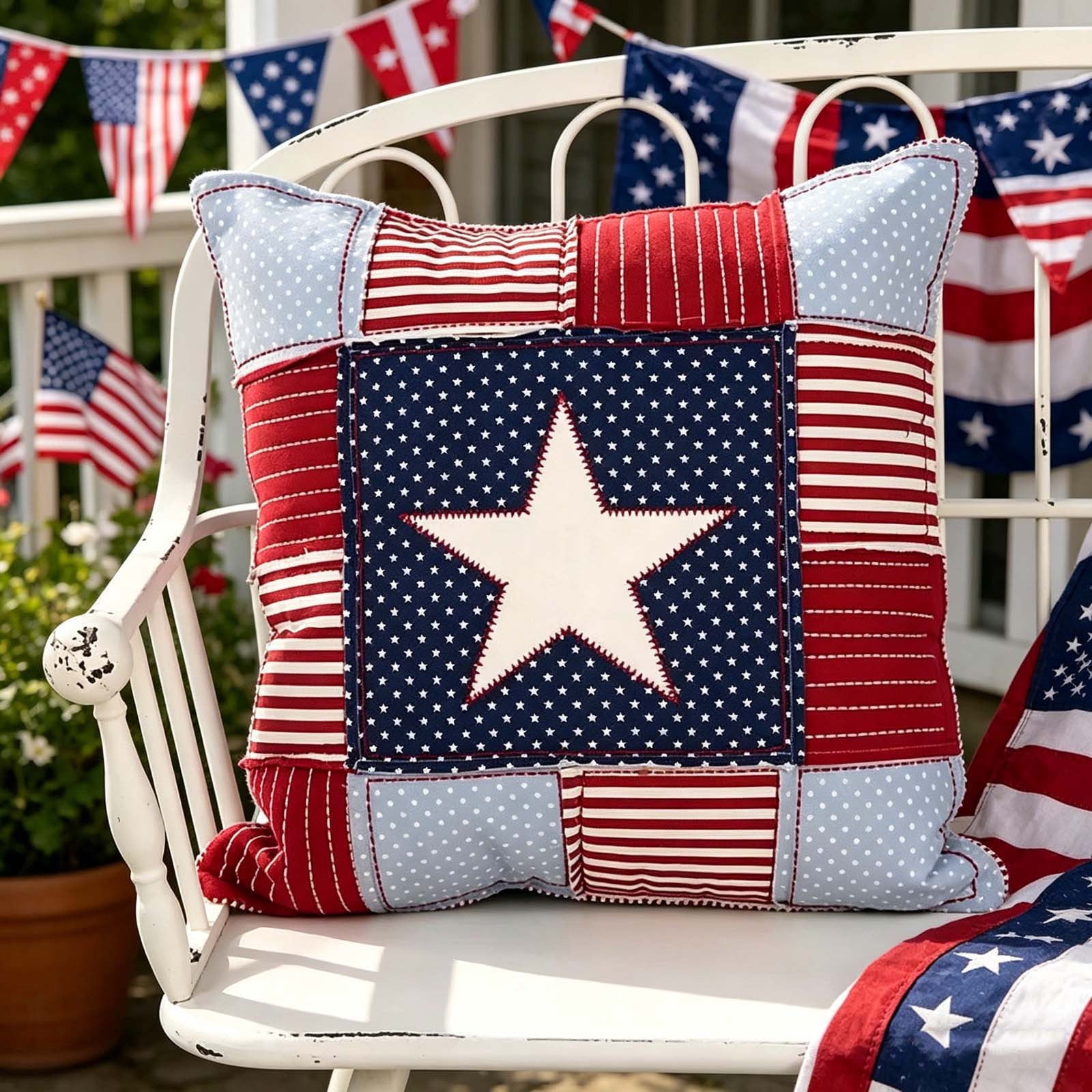 AYktou 4th of July Throw Pillows, 20×20 Inch Patriotic Patchwork Red White Blue Decorative Support Pillows Independence Day 250th Anniversary Star Sofa Cushion Lumbar Pillow for Couch Bed Decor