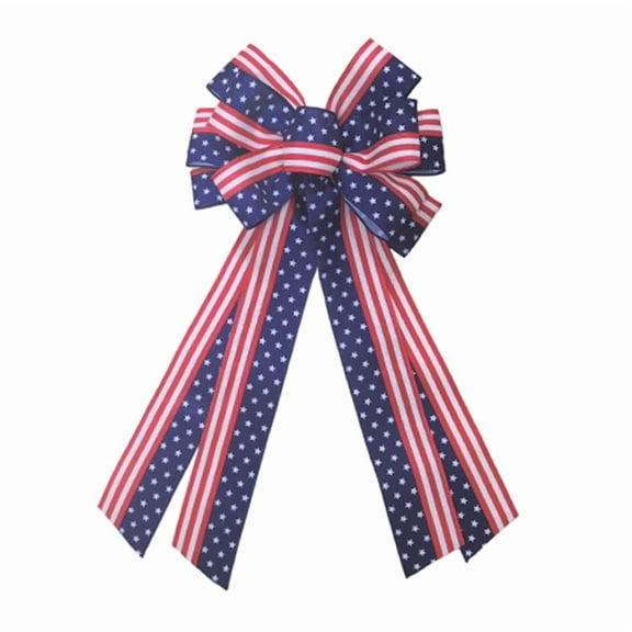 AYktou 4th of July Wreath Bow Patriotic Bows for Wreath, Memorial Day Red White Blue Stripe Stars Tree Topper Bows, Independence Day Memorial Day Decorations Wreaths for Front Door Party Supplies