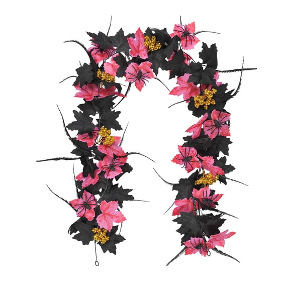 AYktou 5.7 Ft Halloween Garland, Black Leaf Garland Artificial Hanging Plants Vines Fall Garland with Spooky Skeleton/Spider, Halloween Decor Fall Garland Vine for Porch Mantle Garden Festival Decor