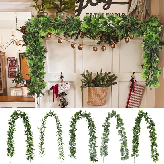 AYktou 5.8 Ft Artificial Willow Leaves Vine Twigs, Fake Hanging Ivy Plants Green Leaf Rattan Garland Greenery Decor Farmhouse Christmas Thanksgiving Vines for Home Doorway Fireplace Decoration
