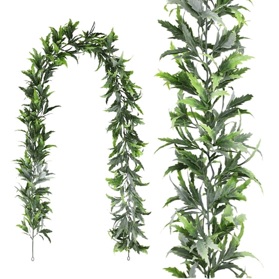 AYktou 5.8 Ft Artificial Willow Leaves Vine Twigs, Fake Hanging Ivy Plants Green Leaf Rattan Garland Greenery Decor Farmhouse Christmas Thanksgiving Vines for Home Doorway Fireplace Decoration