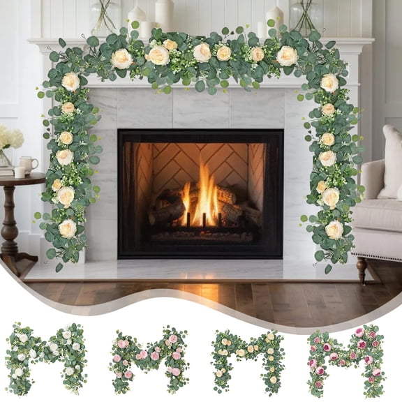 AYktou 5.9 Ft Artificial Peony Spring Garlands, Wedding Garlands Simulated Rose Rattans Fake Flowers Eucalyptus Garlands Romantic Hanging Vines Ornaments for Valentine's Day Birthday Garden Decor