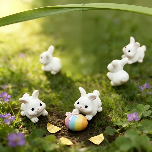 AYktou 5 Pcs Mini Rabbits Easter Decorations, Miniature Landscapes Figurines Easter Bunny Small Ornaments - 0.70.6 Inch Cute Miniature Garden Landscapes Decor Crafts Supplies