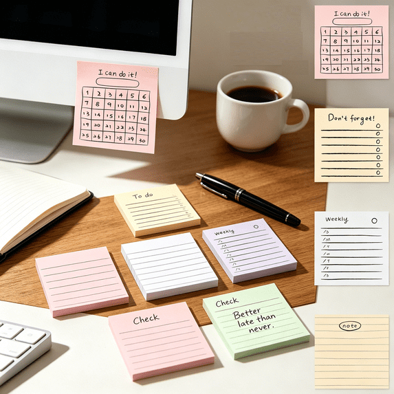 AYktou 50 Sheets Sticky Notes, 3×3 Inch Horizontal Lined Self-Stick Note Pads Colored Sticky Index Tabs, Writable and Repositionable File Tabs Markers Labels for Reading Notes and Classify Files