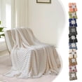 thumbnail image 1 of AYktou 59×32 Inch Throw Blanket, Flannel Thick Double Layer Sofa Blanket Winter Warming Soft Nap Blanket, Three-Dimensional Striped Patterns Blankets for Festivals Gifts Home Supplies, Khaki, 1 of 8