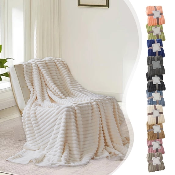 AYktou 59×32 Inch Throw Blanket, Flannel Thick Double Layer Sofa Blanket Winter Warming Soft Nap Blanket, Three-Dimensional Striped Patterns Blankets for Festivals Gifts Home Supplies, Khaki