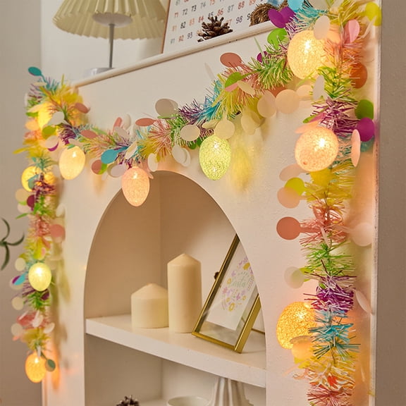AYktou 6.5 Ft Easter Decoration Easter Egg String Light, USB Powered Matt Tinsels Garland Easter Light with 10 LED Eggs, Ambient LED Light String for Fireplace Garden Indoor & Outdoor Decor