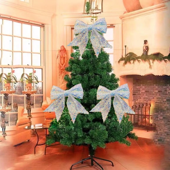 AYktou 6×5 Inch Dazzling Blue Christmas Bows, Christmas Tree Hanging Festival Gift Packaging Bowknot, Glitter Decorative Pendant Bow for Shopping Mall Layout Home Festival Decor Wedding Decoration