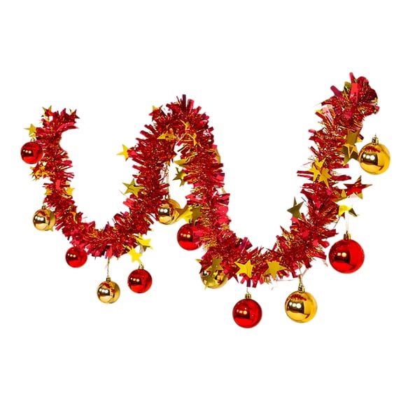 AYktou 6.6 Ft Christmas Garlands, Glittering Tinsel Garland with 12 Ball Bright Christmas Tree Decorations Vines, Metallic Twist Garland Hanging Ornaments Rattan for Fireplace Wall Christmas Decor