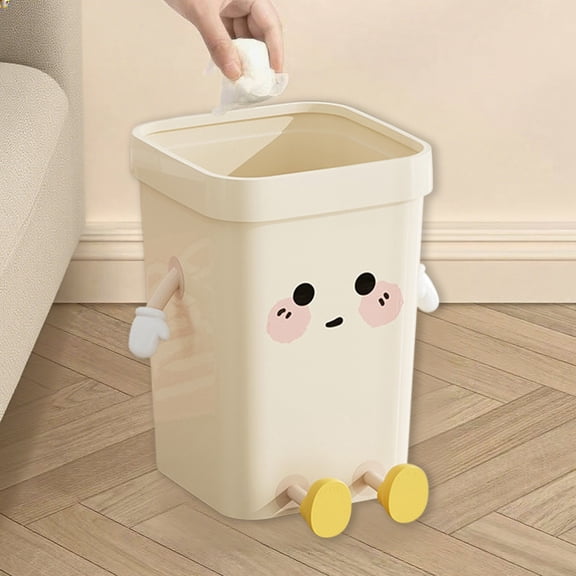 AYktou 6.86.89.0 Inch Bathroom Trash Can, Cute Small Garbage Can with Pressure Ring, Square Kitchen Plastic Waste Basket for Toilet Office Bedroom Living Room Kitchen Compact Space