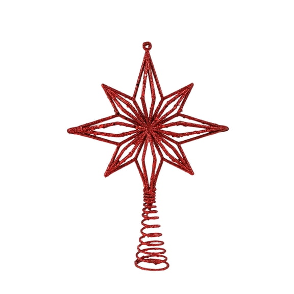 AYktou 6×9 Inch Christmas Tree Toppers, Christmas Flower Shape Christmas Tree Top Star Glitter Ornament Hollowed Xmas Tree Topper Snowflake for Home Shopping Mall Christmas Decorations, Red