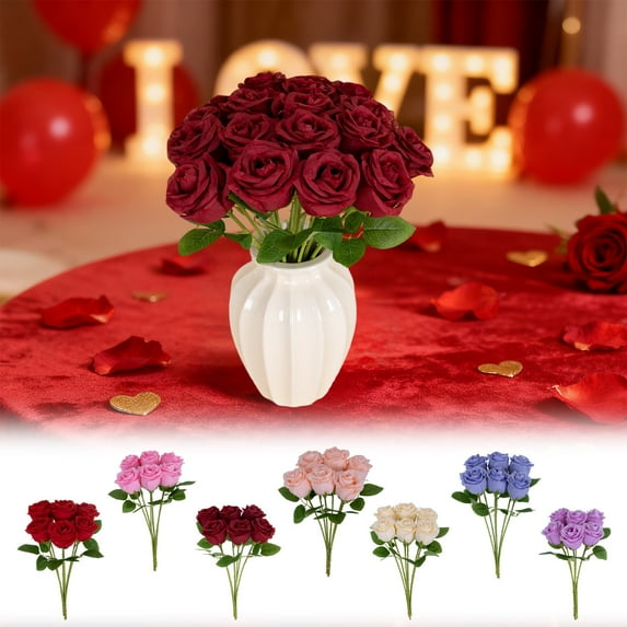 AYktou 6 Pcs Artificial Roses, 13 Inch Valentine's Day Silk Faux Flower Bundle DIY Flower Arrangement Fake Plants Wedding Hand bouquet Graduation Ceremony Birthday Mother's Day Gift Decor, Wine