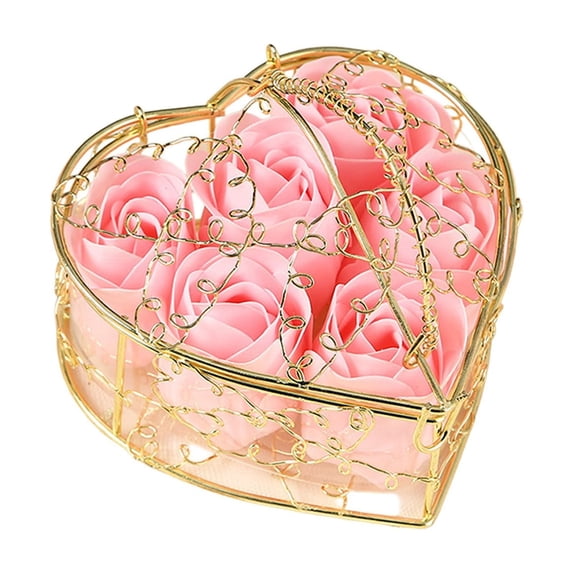 AYktou 6 Pcs Bath Soap Roses Flower & Ironwork Wire Mesh Box, Valentine's Day Exquisite Soap Flower Ambiance Gift Decoration Artificial Flowers Petals Ornaments Gifts Ideas for Her Women Mom, Pink