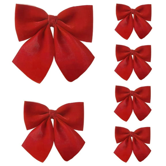 AYktou 6 Pcs Christmas Bows, 3 Sizes Flocking Christmas Tree Ornament Set, Wine Decorative Bowknots Hanging Ornament Bow DIY Gift for Xmas Tree Gift Box Wall Fireplace Staircase Decoration