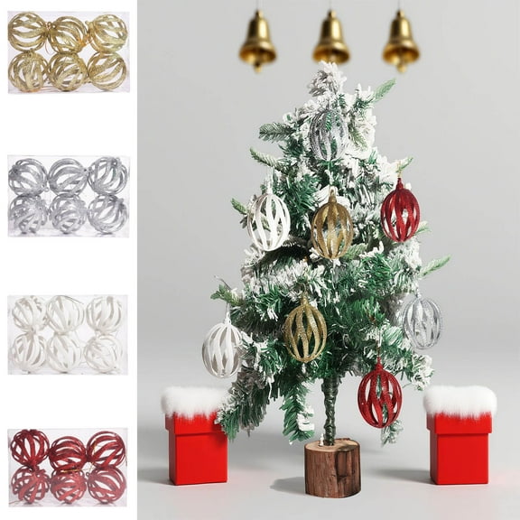 AYktou 6 Pcs Christmas Ornaments Balls, 2.3 Inch Wavy Grain Hollow Sphere Hanging Pendant Glittering Christmas Tree Decoration Set Christmas Balls Hanging Ornaments for Living Room Party Decor, Red
