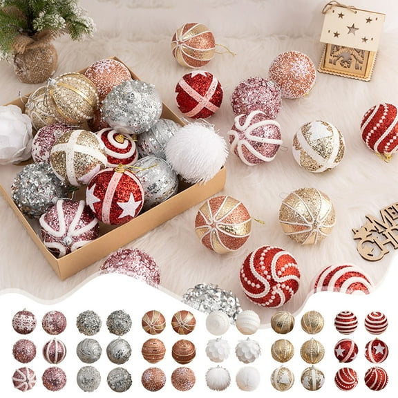 AYktou 6 Pcs Christmas Tree Ball Ornaments, Three-Dimensional Small House Pattern Plastic Bright Color Christmas Balls Hanging Ornament Set for Xmas Tree Layout Window Porch Hanging Decor