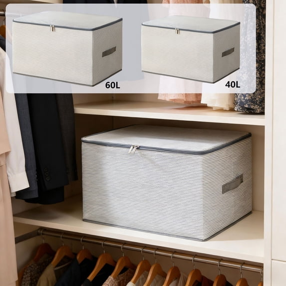 AYktou 60 L Large Clothes Storage Bags, Comforter Storage Bins, Non-Woven Fabric Moving Boxes Home Foldable Closet Organizers Moistures-Proof Clothing & Quilt Storage Organizers for Sweater Bedding