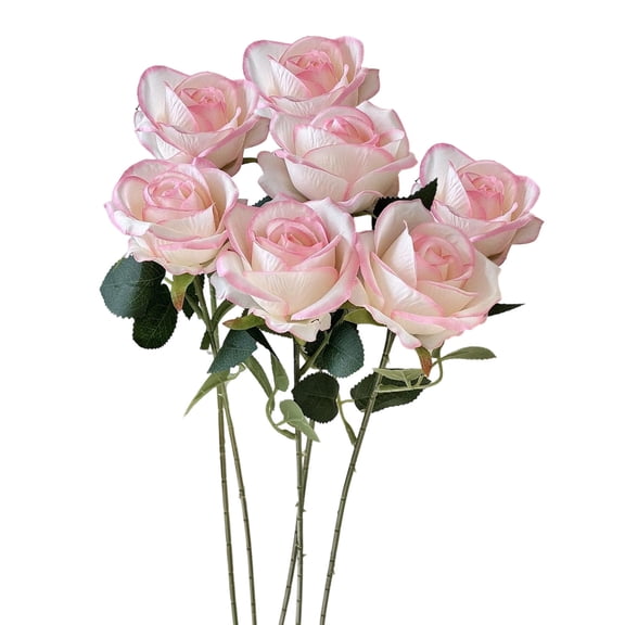 AYktou 7 Pcs Artificial Flowers Artificial Rose Bouquet, 20 Inch Gradient Color Silk Rose Bouquet Rainbow Faux Flowers for Vase DIY Floral Arrangement Wedding Party Table Centerpieces Home Decor